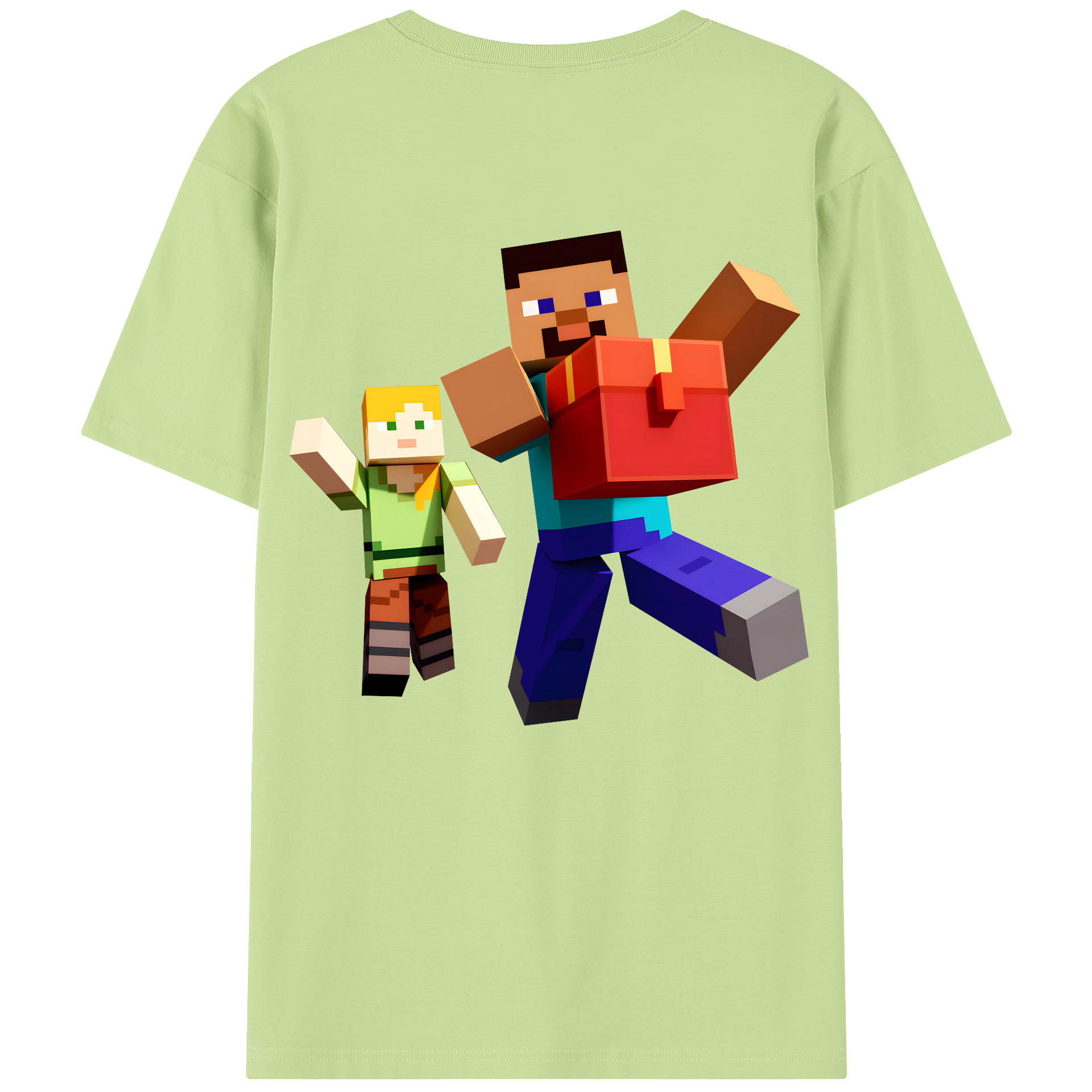 （画像用） マインクラフト ブロックの世界 Minecraft MC Block world 綿100％半袖Tシャツ（背面プリント）